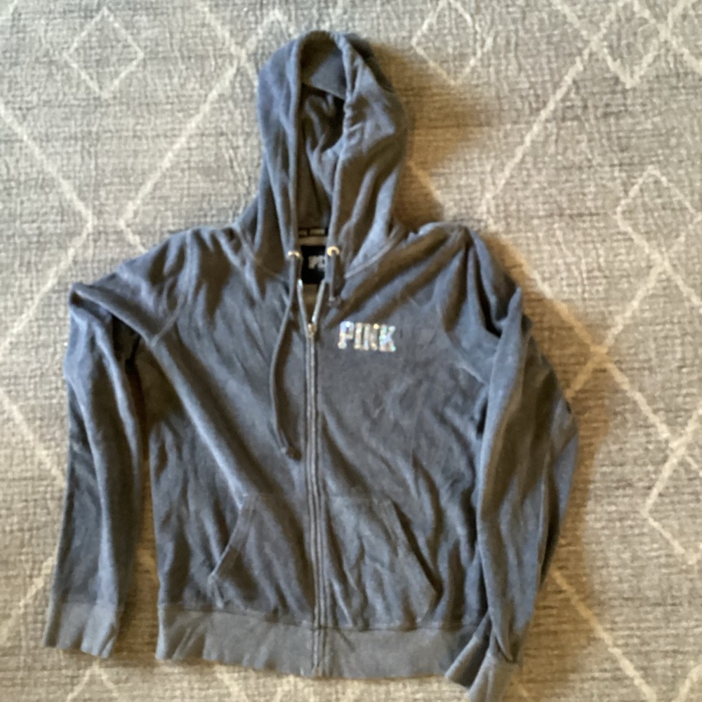 Gray Zip-Up Hoodie Y2K sequins